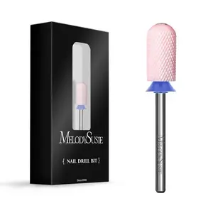 MelodySusie Ceramic Nail Drill Bit, 3/32'' Smooth Round Top Large Barrel Bits, Suitable for Manicure Pedicure Cuticle Gel Polishing, Beginners Bits, Pink, Series Bit-S, Medium