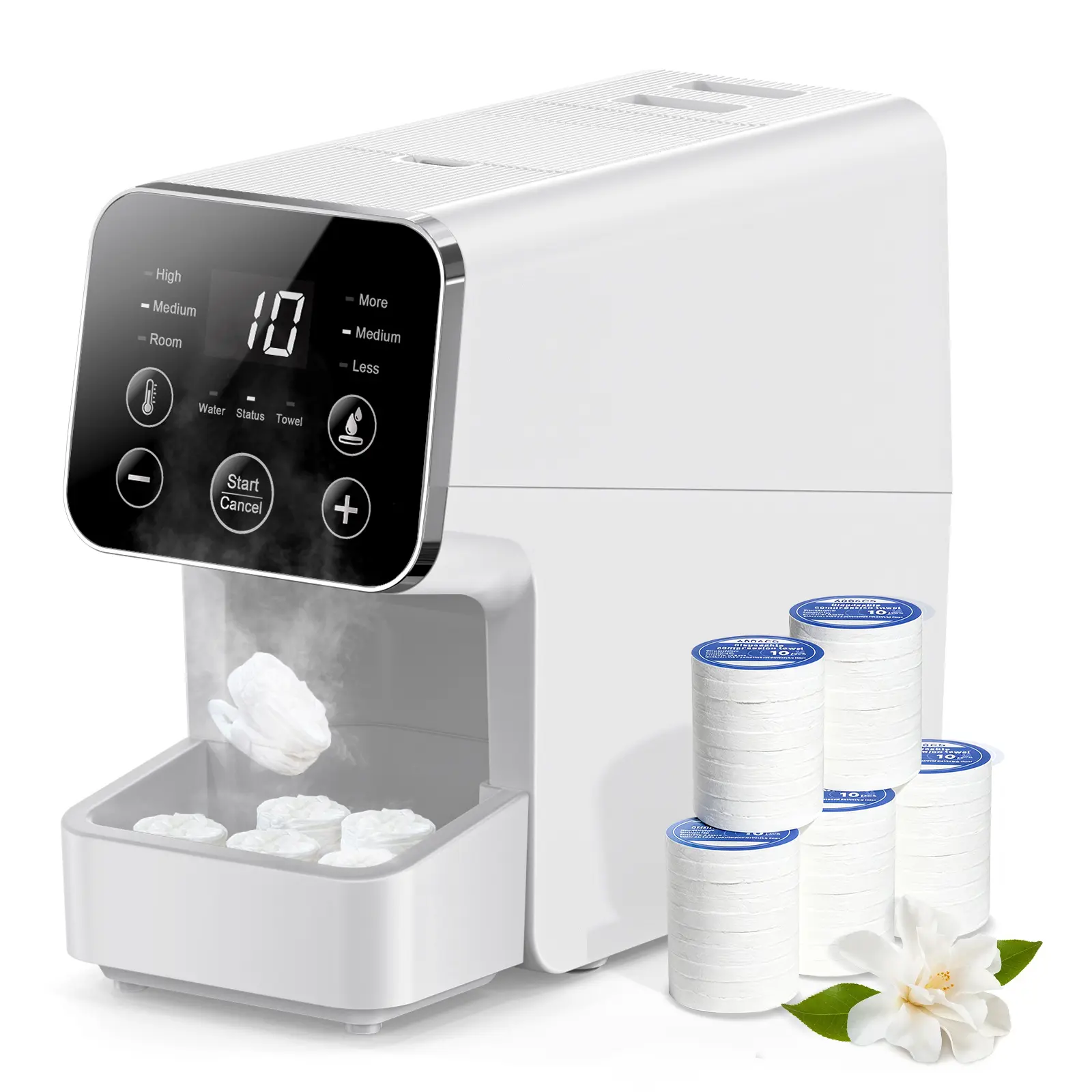 Hot Face Towel Heater Machine | 5-Second Fast Heating,Auto Dispensing Design,60°C Constant Steam,Includes 50 PCS Compressed Towels, 1L Large Tank,Luxury Home Spa summerwins
