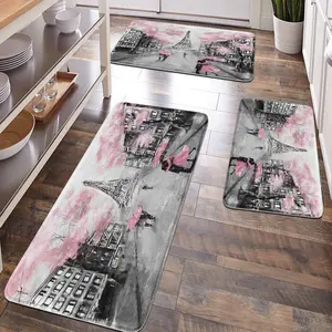 [Popular Choice]1pc, home decoration, bathroom floor mats, bathroom anti-skid mats, non skid mats, kitchen decoration, kitchen floor mats, Eiffel Tower patterned floor mats, romantic theme floor mats, soft and comfortable surface, and fatigue relief.