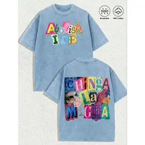 Abolish ICE Vintage Mineral Wash T-Shirt | 100% Heavyweight Cotton Graphic Tee | Oversized Streetwear Shirt for Men & Women | Retro Collage Aesthetic | Premium Distressed Acid Wash Pump Cover | Chinga La Migra Culture Tee