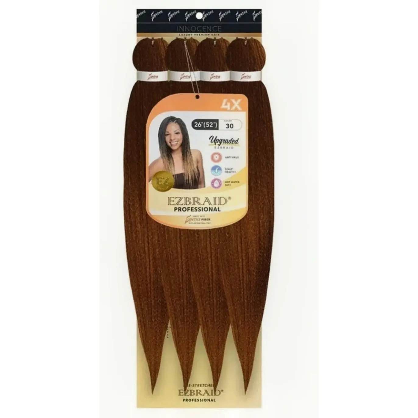 Straight Braiding Hair Extensions, 26 Inch Professional Fibers in Color 30, Lightweight & Hot Water Set Friendly, 4X Value Pack for Affordable DIY Extensions, Hair Extension, Affordable Fashion