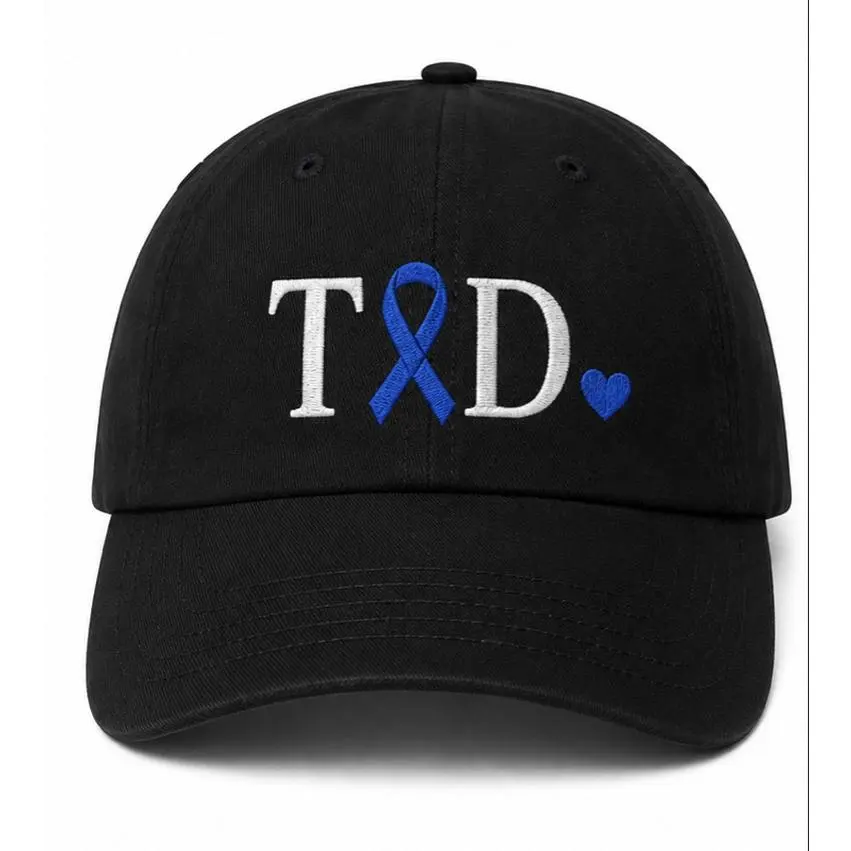 Black 5 Panel Twill Cap with Adjustable Back Embroidered T1D Premium Thread 1 Size Fits All