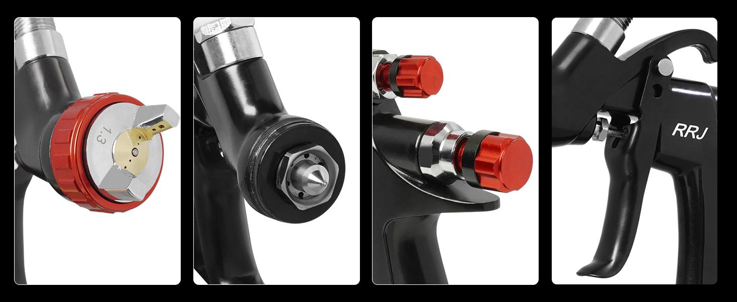 RRJ A610 LVLP Air Spray Gun Premium Kit, with 1.3/1.7/2.0mmNozzles & Air Regulator, 650ml Mixing Cup & 10xDisposable Cups,  Gun for Cars, Furniture, Fence,Varnish&Top Coat high capacity container automotiveadjustable Airbrush Hardware Industrial Met pick