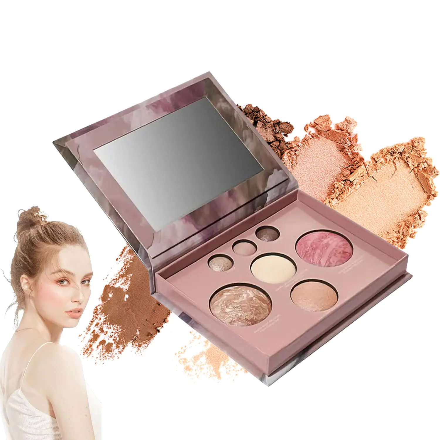 All-in-1 7-Color Face & Eye Makeup Palette for Mature Skin, Longwear Radiant Cosmetic Powders with Bronzer, Blush, Highlighter & Eyeshadows, Highlighters, Glowing Makeup, Color Correction, Natural, Long Lasting, Business Trips, Full, Daily Use, Makeup Rou