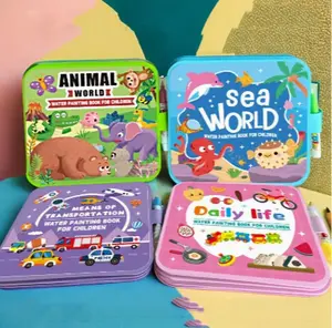 4 Pack  Water Painting Book Set, Animal/Sea/Transportation/Daily Life Themes, Reusable Water Coloring Books with Water Pens, Mess-  Painting Toy for Creative & Cognitive Development, Ideal for Children's Art Learning & Entertainment   water magic