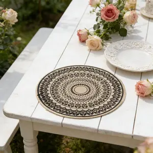 4/6/8 Piece Set Round Placemats with Bell Pattern, Heat Resistant Non-Slip Decorative Mats for Seafood Restaurants, Weddings, Birthdays