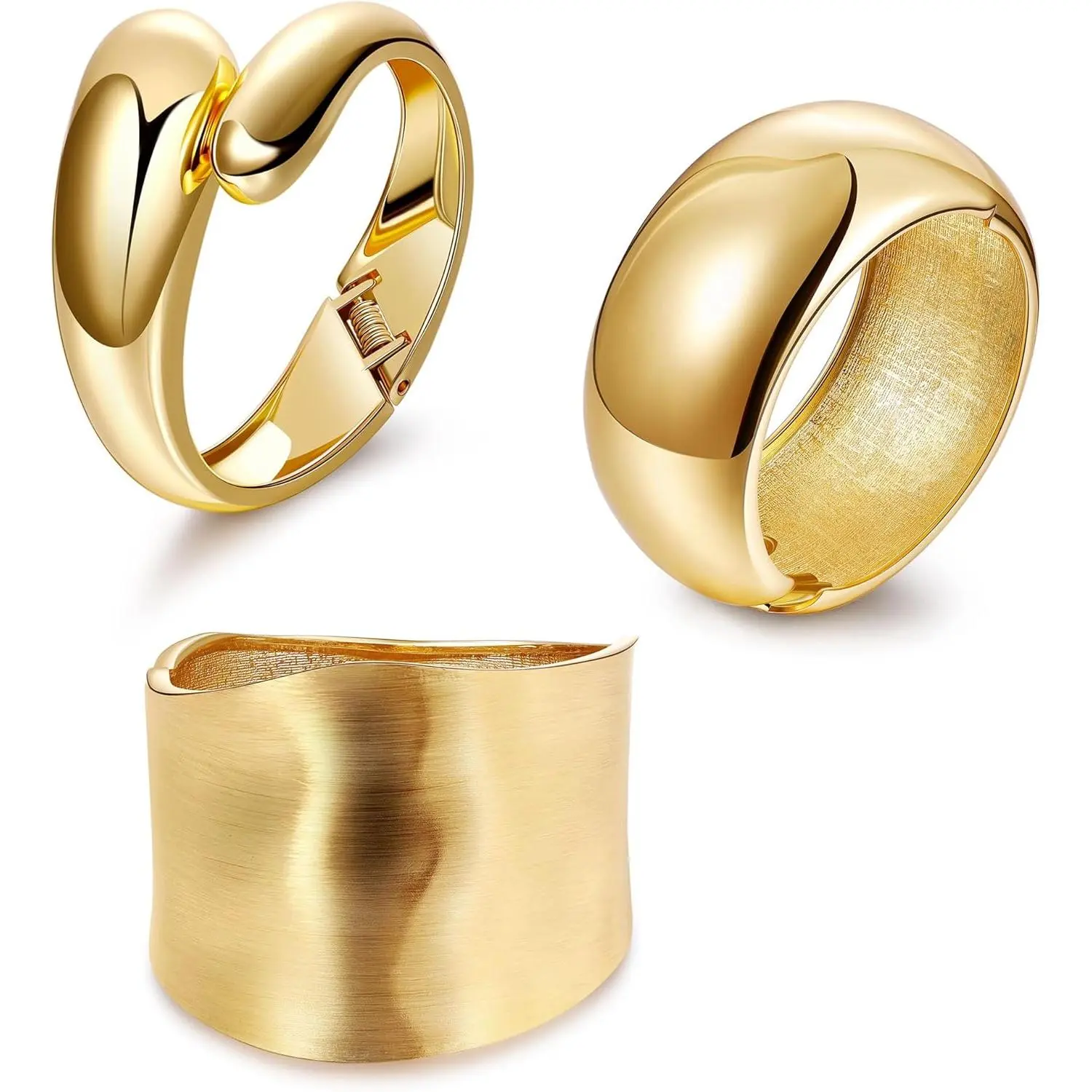 1-3PCS 18K  Chunky Bangle Bracelets for Women Trendy Wide Wrist Cuff Bracelets Minimalist Hammered Open Hinged Fashion Teardrop Irregular Wrist Cuff Wrap Bracelet