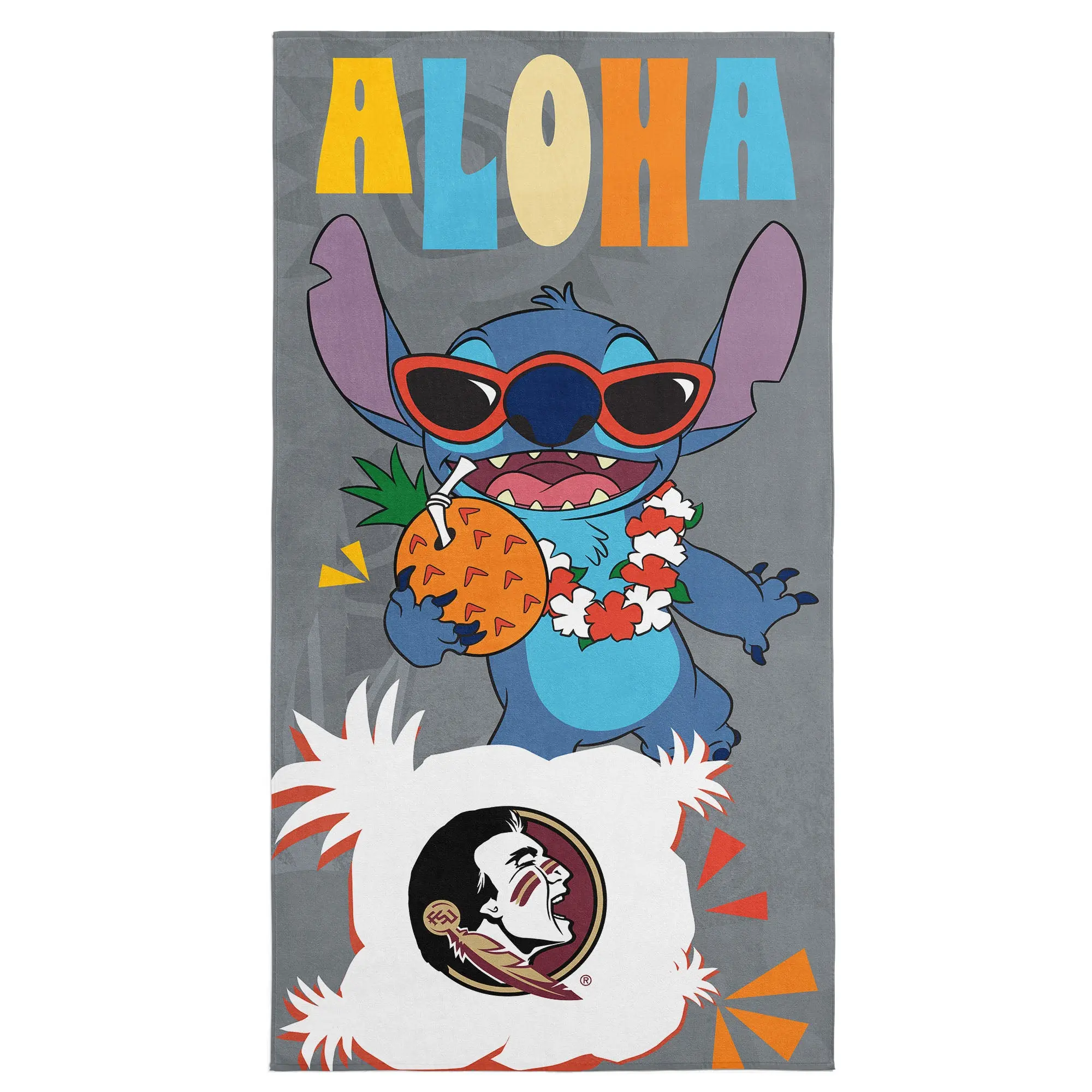 Collegiate Florida State University Disney Lilo & Stitch Tropic Grey Microfiber Beach Towel 30x60 inches