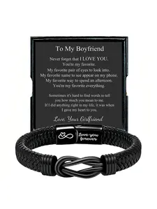 1PC Christmas Stocking Stuffer: "Bond of Love" Knotted Fashion Bracelet Jewelry Gift for Boyfriend, Valentine's Day/Birthday Gift/Thanksgiving Gift/Father's Day Gift for Boyfriend, Dad, Son, Husband, Stylish Knotted Bracelet Gift, Word Bracelets