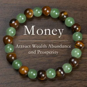 1pc Arpurraina Money Attraction Bracelet with Green Aventurine & Tiger Eye -    blue friendship bracelet beaded  jewelry protection bracelet encouragement gift fashion artificial bracelet  of  the  day Colorblock Beaded Crystal Bracelet
