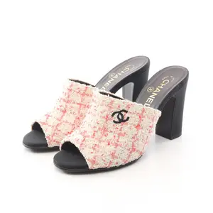 Pre-owned CHANEL Tweed Small Leather Goods Coco Mark sandals