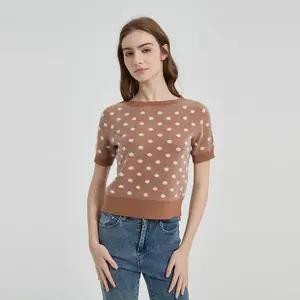 Women's Fuzzy Crewneck Sweater - Wild Fable Brown Polka Dots S