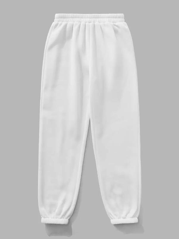 Women Solid Elastic Waist White Sweatpants Graduation,Back To School Outfits,Graduation,Teacher Outfits For Women,Back To School