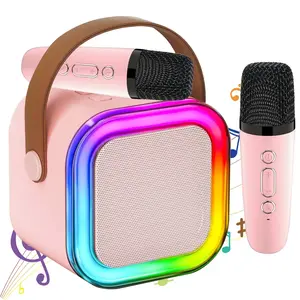 Portable Karaoke Speaker with Wireless Microphone, Mini Stereo Speaker, LED Light, USB Charging and 800mah Battery for Party Use