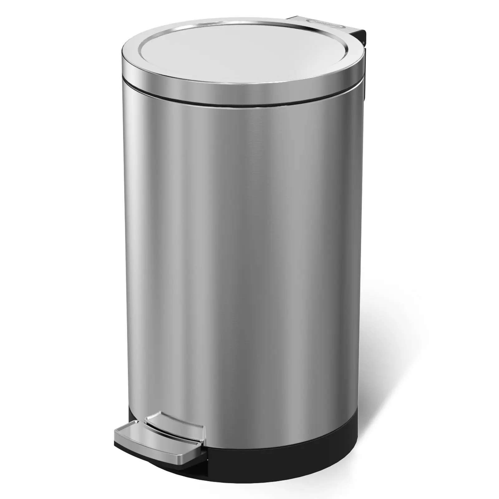 SimplyKleen 30L (8 gal) Round Stainless Steel Step Trash Can - Soft-Close Lid with Stay-Open Function for Home & Office