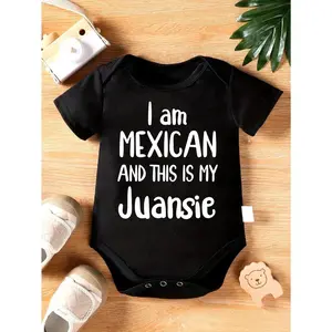 Cute Baby Bodysuit with I Am Mexican And This Is My Juansie Print Soft Versatile Round Neck Button Detail Regular Fit All Seasons Knitted Fabric Onesie for 0-12 Months