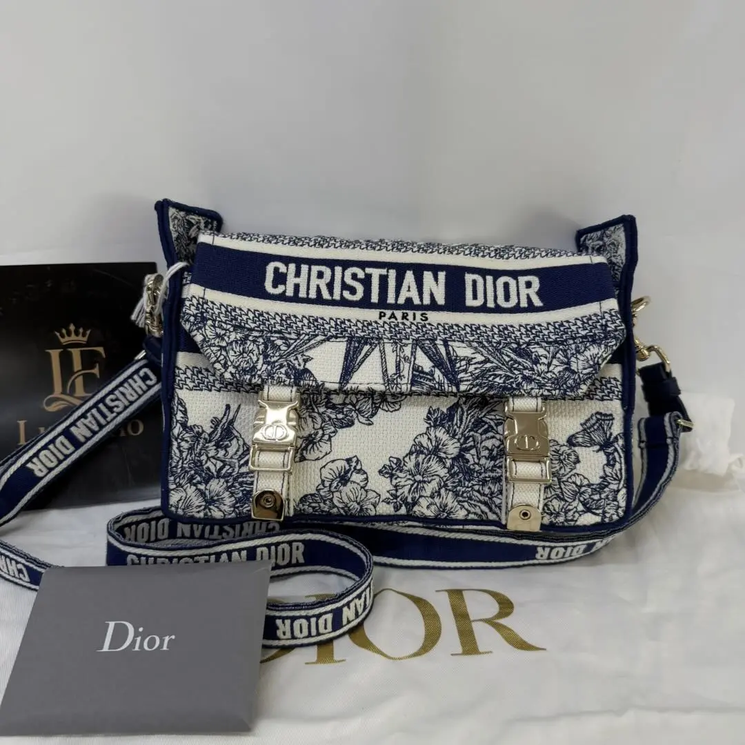 Pre-owned Dior Christian Camp Small Messenger Bag in Blue and White Toile de Jouy Canvas (2023 Collection)