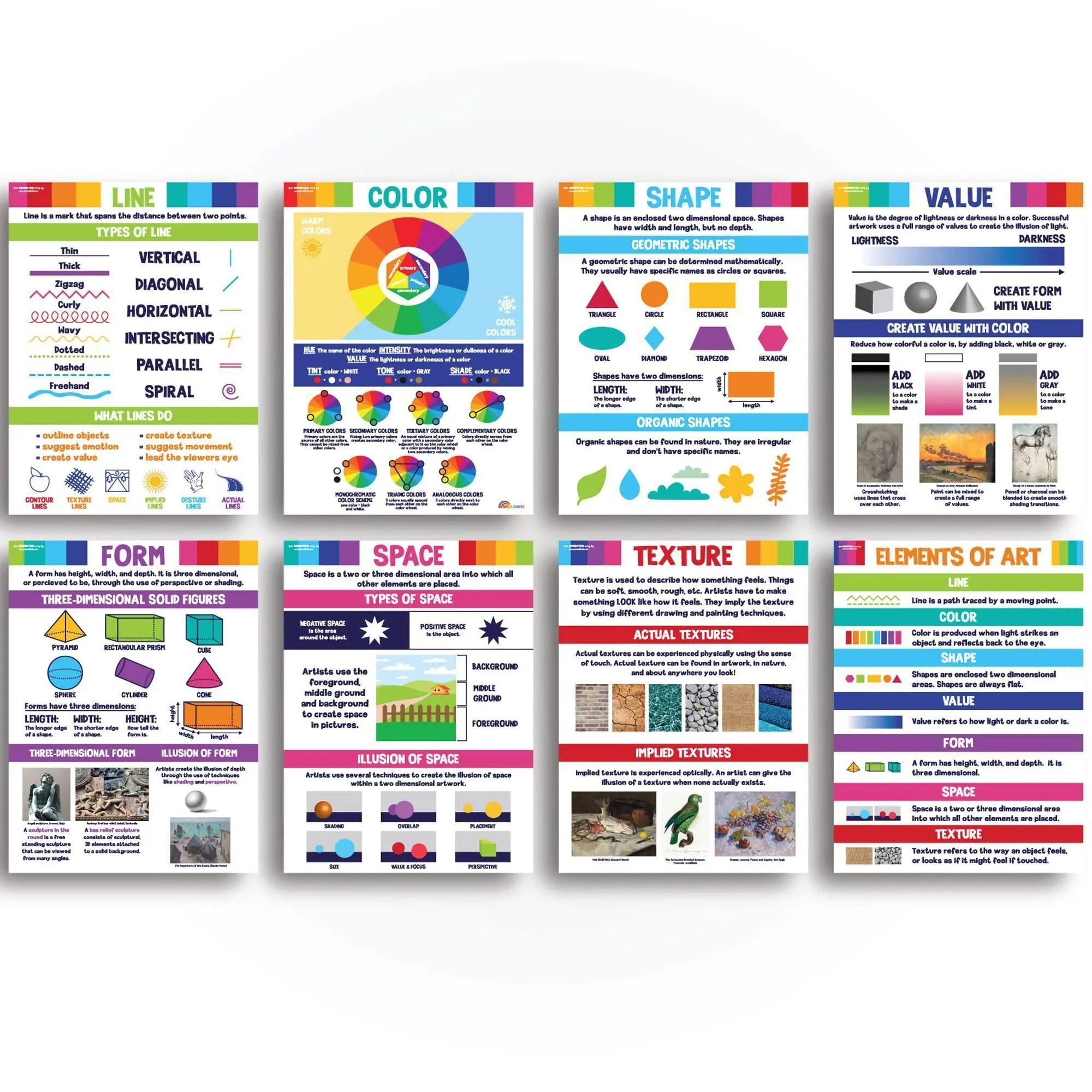 Sproutbrite 8 Art Posters - 16" L x 12" W Elements and Principles of Art Posters - Art Classroom Decor - Builds Strong Understanding of Art Fundamentals