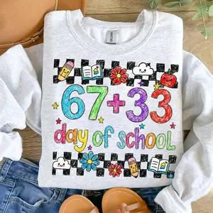 Preppy 100 Days of School Sweatshirt & T-Shirt, Retro Happy 100th Day Design, Teacher 100 Days Shirt Graphic