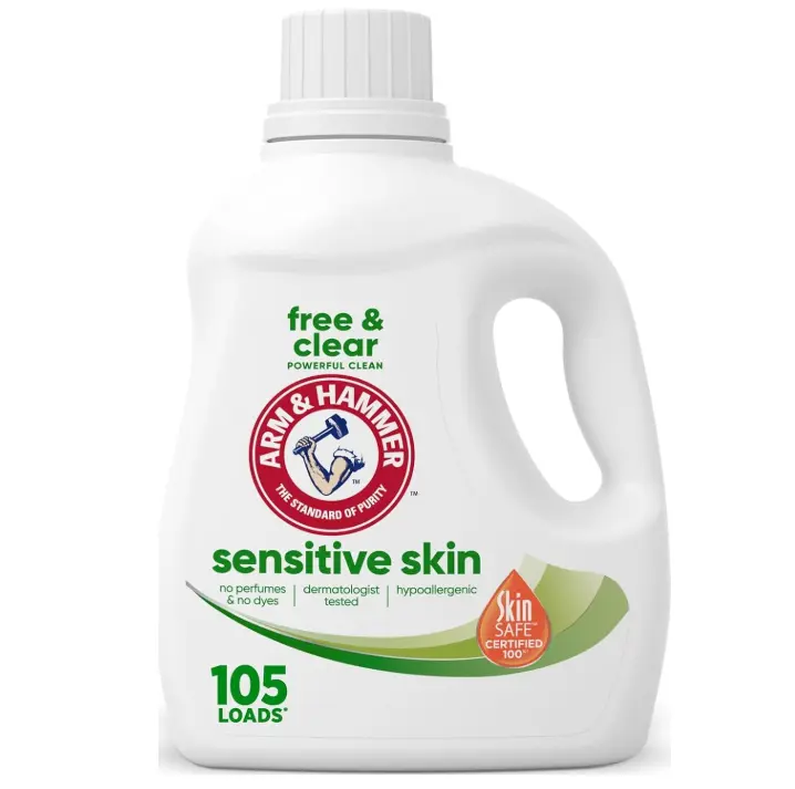 ARM & HAMMER Sensitive Skin Free & Clear Liquid Laundry Detergent | Hypoallergenic, Dye Free, Dermatologist Tested, 105 Loads, 105 fl oz