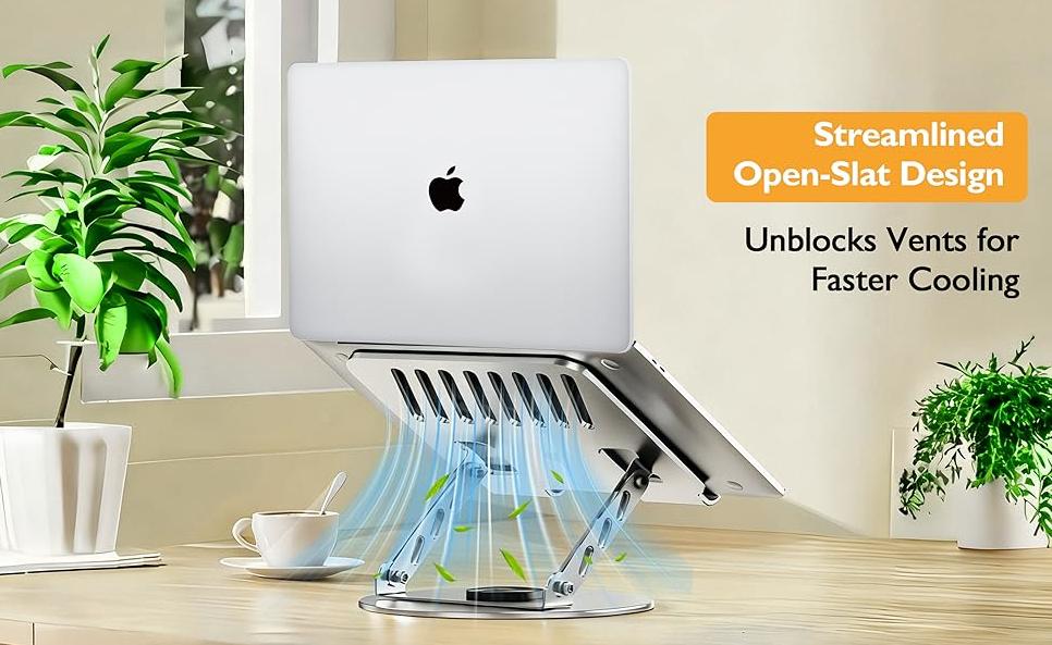 360° Rotating Laptop Stand Adjustable Foldable Riser with Dual Rotary Shaft Portable Ergonomic Desk for 10-17.3" Laptops & MacBook Sturdy Carbon Steel Design