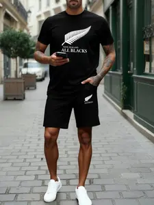 Men's Summer Sportswear Two-Piece Set, Casual Fashion Print T-Shirt and Shorts, Comfortable Fabric, Stylish Men's