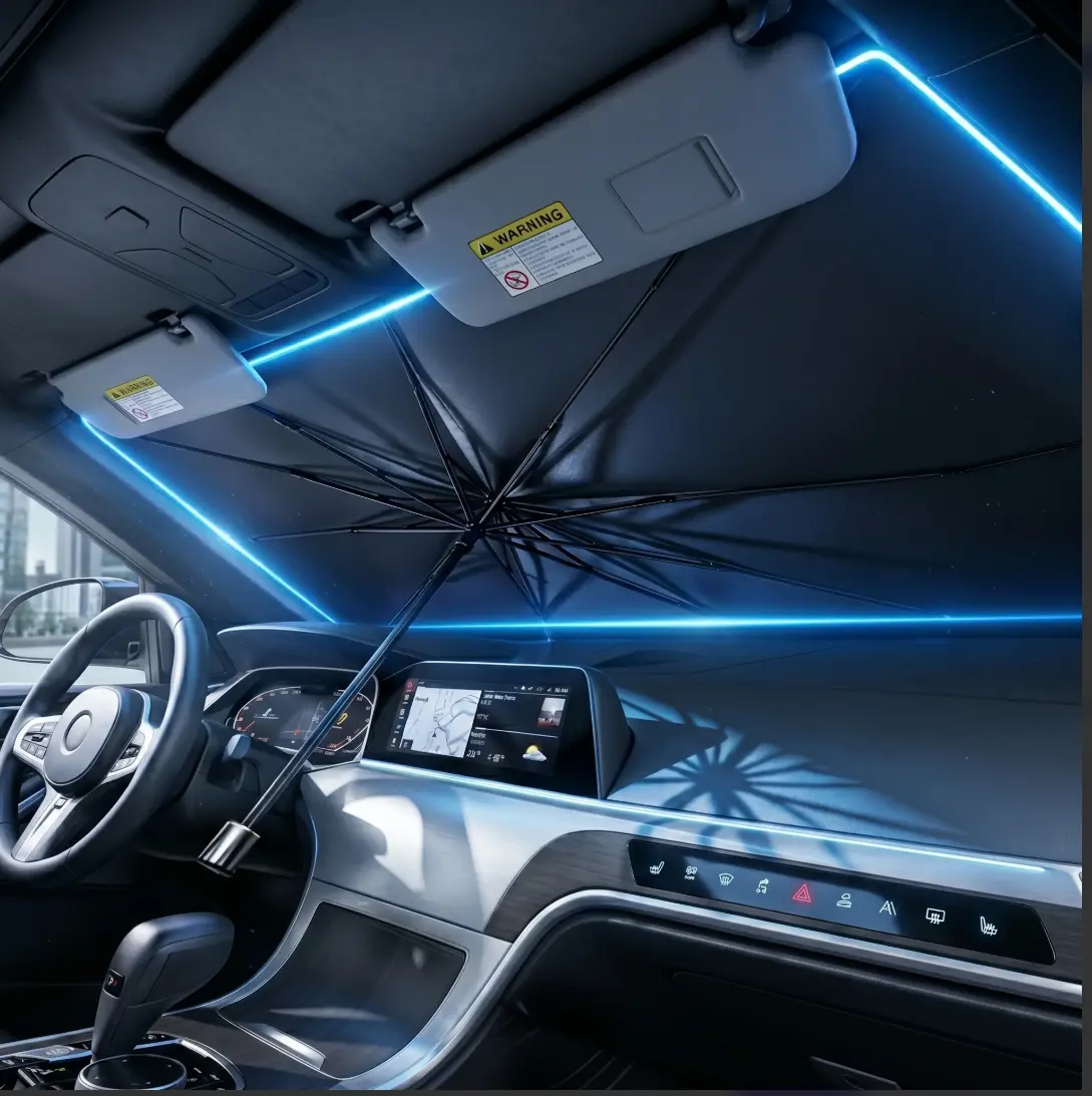Foldable Reinforced-Rib Car Windshield Sun Shield Umbrella, Titanium-Coat UV Blocker, Heat-Blocking Car Accessories for Summer Parking