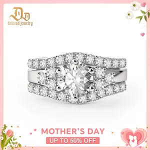 Delzzad 2ct Timeless Embrace Promise Ring Wedding Ring Set Triple Engagement Stacking Ring The Grace Bridal Set VVS Synthetic Moissanite Ring Jewelry Copper Band  Solitaire Stackable Rings