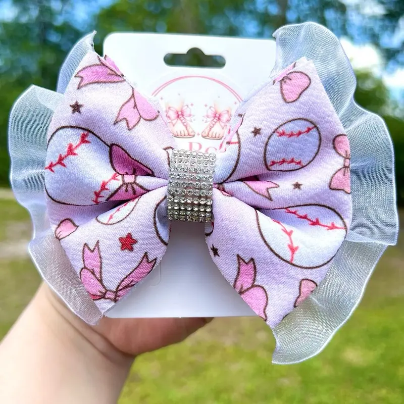 4” Girly Baseball Boujee Fabric Bow