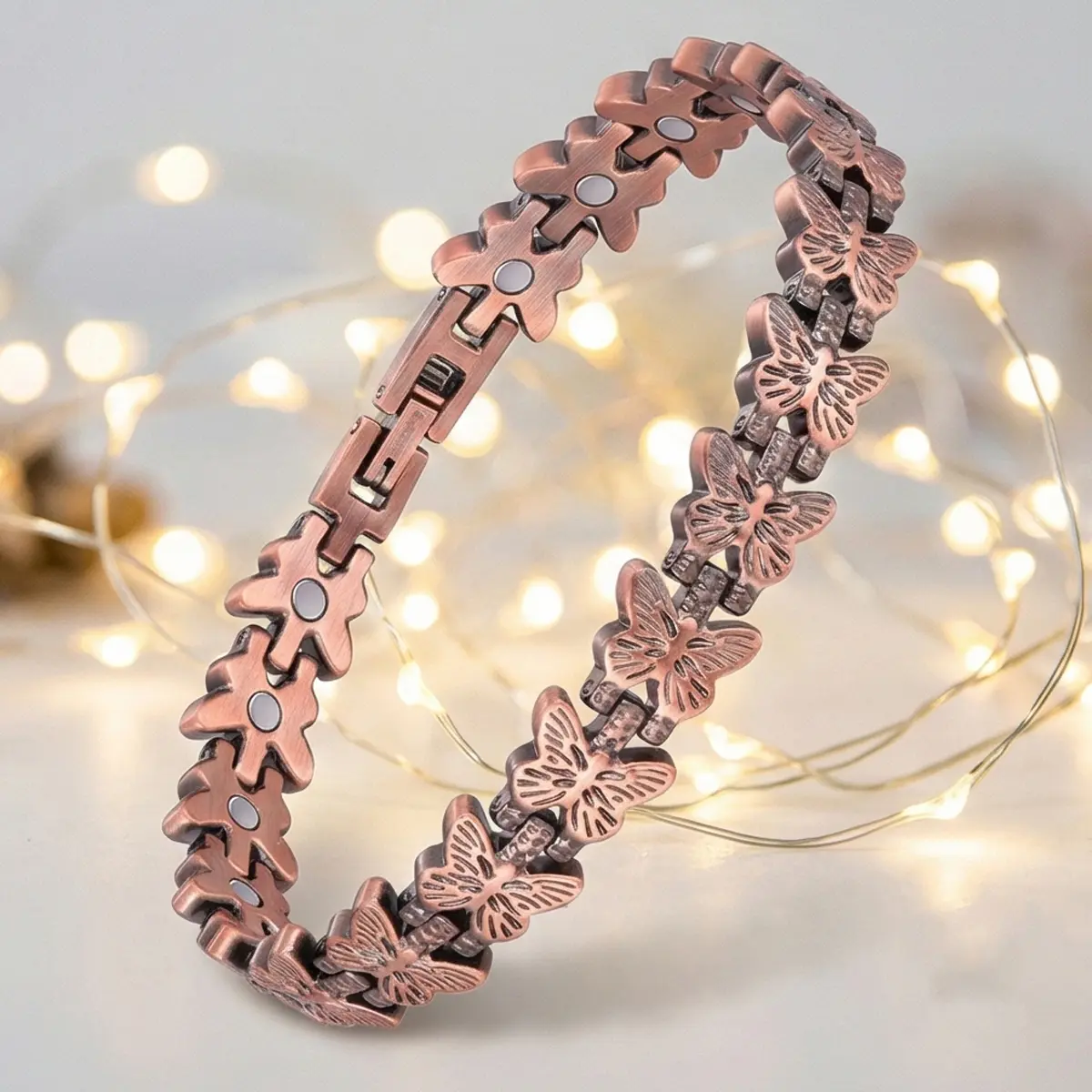 Pure Copper Magnetic Bracelet for Women, Elegant Butterfly Pattern, Adjustable with 3500 Gauss Magnets for Wellness, Includes Sizing Tool & Gift Box, Adjustable Cuff