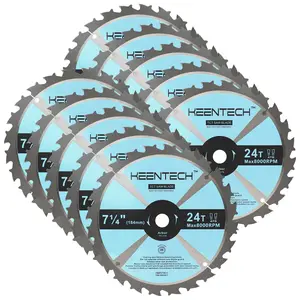 KEENTECH 7-1/4 Inch Circular Saw Blade 24T by 5/8" Bore for Cutting Plywood, MDF, OSB, Longer Service Life, 10-Pack