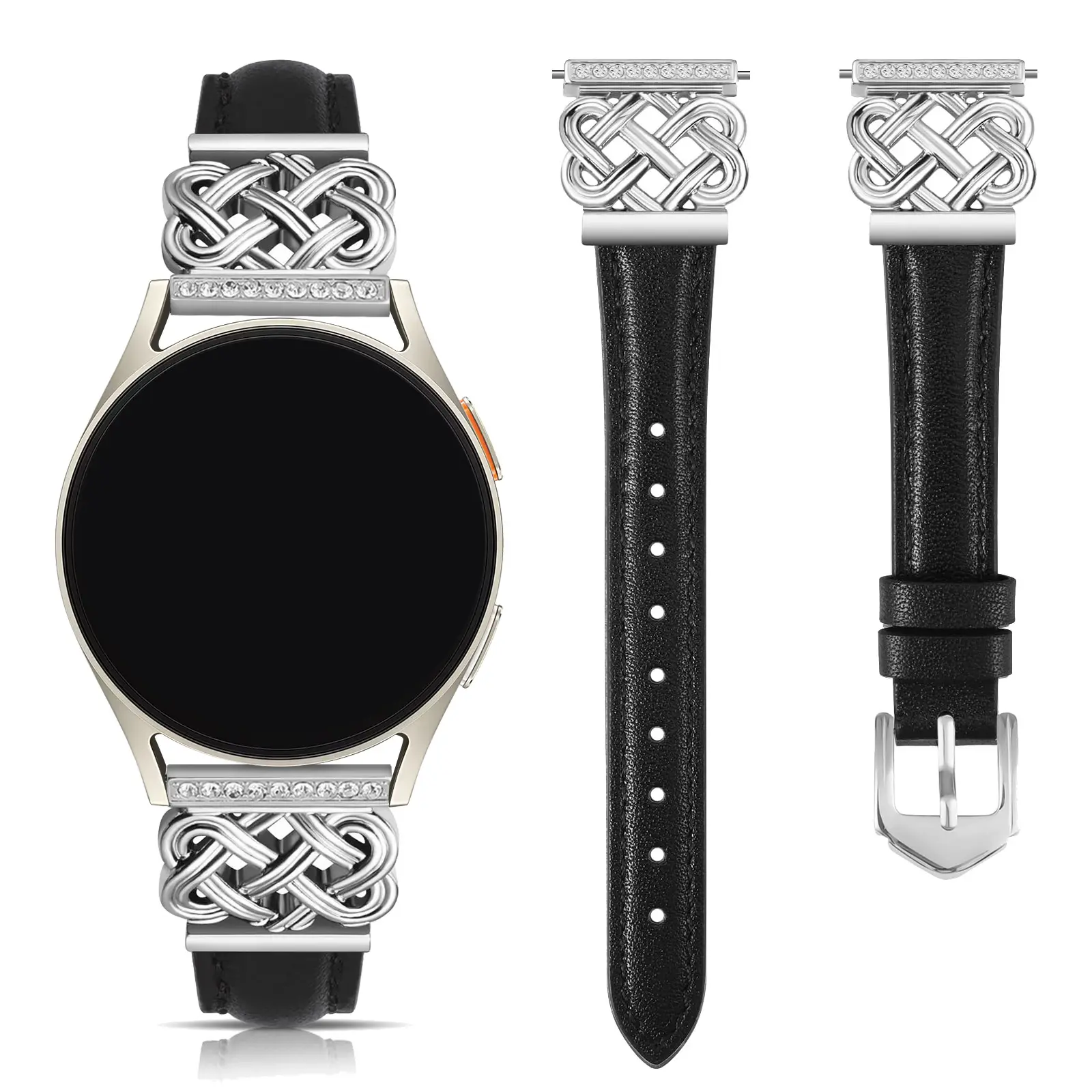 Leather watch strap, Wearable Accessory, compatible with Samsung Galaxy Watch 7/6/5/4 44mm 40mm/Galaxy Watch 6 Classic 47mm 43mm/Watch 4 Classic, 20mm ultra-thin leather wristband featuring a interlocking buckle, Smartwatch Accessories