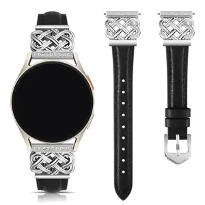 Leather watch strap compatible with Samsung Galaxy Watch 7/6/5/4 44mm 40mm/Galaxy Watch 6 Classic 47mm 43mm/Watch 4 Classic/Watch 3 41mm/Active 2, 20mm ultra-thin genuine leather wristband featuring a designer-crafted interlocking buckl Smart Watch Straps