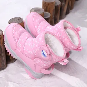 [Pink Girls' Warm Snow Boots] 1 Pair of Pink Girls'-Top Warm Snow Boots, Winter Outdoor Velvet Shoes with Closure Device, Cute Style