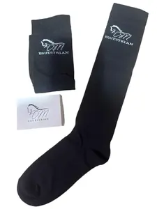 CM equestrian logo socks in black with White logo on the side tall women riding