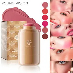 YOUNG VISION Portable Pocket Blush Stick, Six Colors Available, Smooth Texture, Gentle Coverage, Compact Design, Easy Touch-Up Anytime