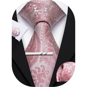 Mens Ties Set Wedding Paisley Neckties with Handkerchief Cufflinks Formal Business