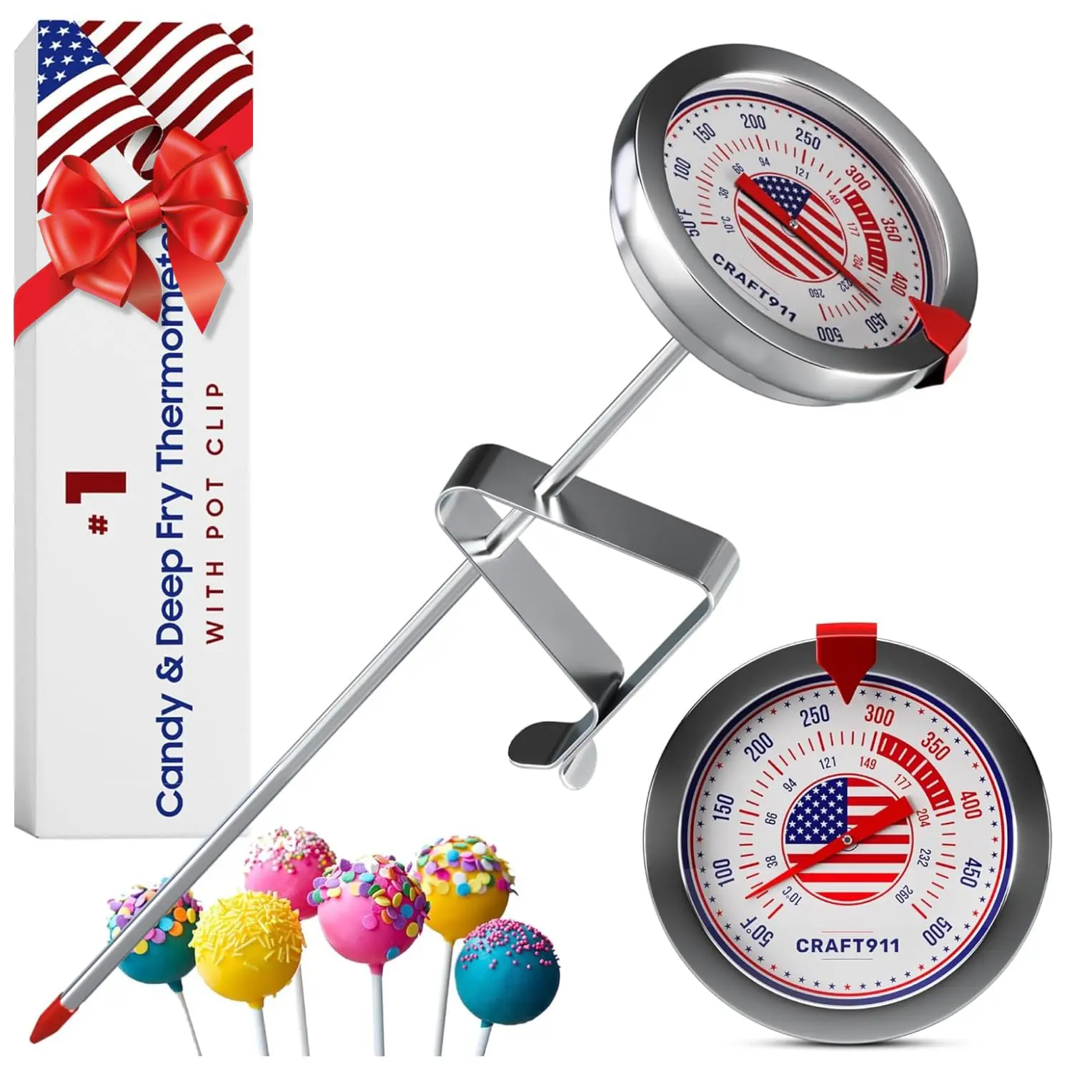 Candy Deep Fry Thermometer with Pot Clip - Candy Thermometer Very Accurate & Fast Read Food Thermometer |   Mechanical Meat Thermometer for Grilling |   Candle Making Thermometer |   Baking Thermometer