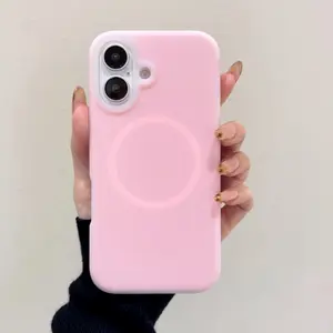 Jelly color Anti-Drop Magnetic Case for iPhone 16 Pro Max 15 14 13 Plus Compatible with MagSafe, Anti-fall Pretty pink Liquid Silicone Soft Skin feel Cellphone Casing Protector Shockproof Drop Dust proof Anti-fingerprint Phonecase Protection Flash Cover