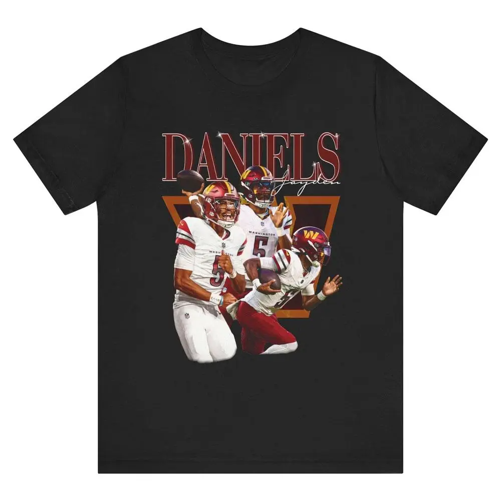 Jayden Daniels Number 5 Football Graphic Tee, Vintage Burgundy Gold Fan T-Shirt