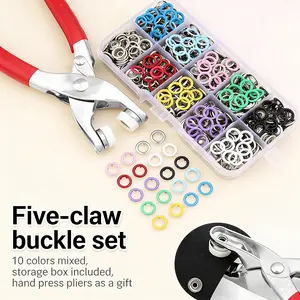 Including 100pcs Invisible Colored Metal Buckle & 1 Count Manual Pressure Pliers,Household Sewing Accessories for DIY Handicraft Clothing & Hat,Buttons & Pliers Tool Kit,Seamless Stitching Sewing Kit Tools,Sewing Supplies Crafts.