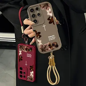 Vintage Floral Aesthetics Lanyard Phone Case , Enhanced Camera Protection ,Shockproof Skin-Friendly Touch Soft Cover for Samsung Galaxy S21 S22 S23 S24 S25 S26 Ultra Plus FE A13 A14 A15 A16 A17 A33 A34 A35 A36 A52 A53 A54 Note20 Christian Psalms Catholic