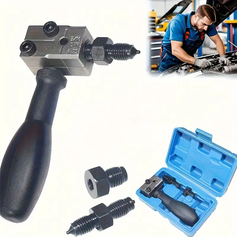 1 Set Universal Car Brake Line Flaring Tool Kit, Precision Automotive Brake Wire Crimping Tool, 3/16 Inch Double-Sided Flare Tool Set, 45-Degree Universal Vehicle Brake Repair Tools, Easy to Use, Auto Brake Line Expander for Professionals