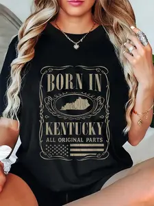 100% Cotton Unisex Vintage Classic America Land Map US States Born Kentucky Round Neck Short Sleeve T-Shirt Women's Men Graphic Tee