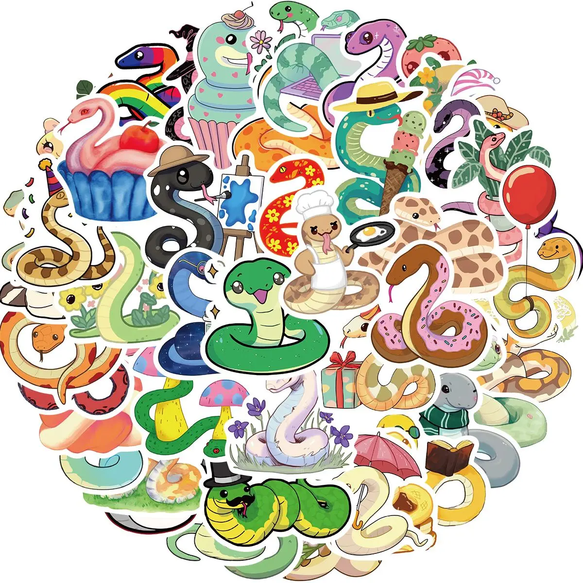 Snake Pattern Sticker, 50pcs/set Waterproof Self Adhesive Decor Paper, Decor Sticker for Gift Greeting Card & Water Bottle & Laptop, Ornaments