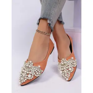 Women's Pearl Rhinestone Pointed Toe Flat Shoes, French Luxe Evening Party Shoes, Vintage Retro Lady Single Shoe for All Seasons
