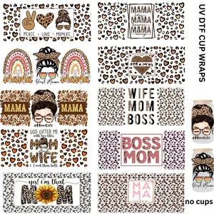 Mom Style Design UV DTF Transfer Sticker, 10pcs/set Waterproof Self Adhesive Sticker, Decorative Sticker for Glass Cup & Bottle, Crafts Cup Stickers