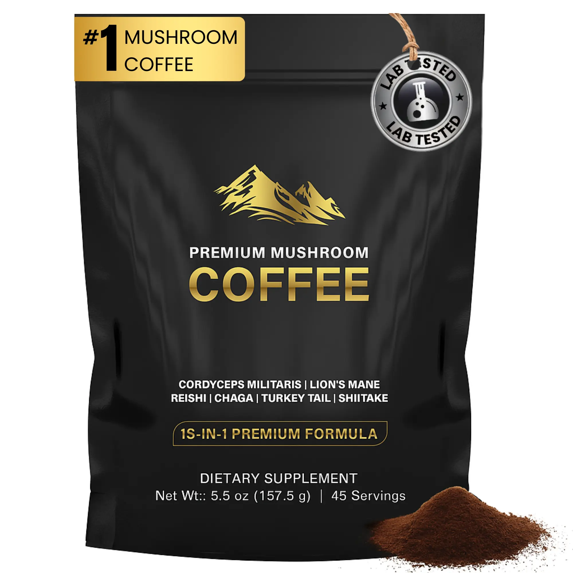 DLNIA Organic Mushroom Coffee with 12 Adaptogenic Mushrooms, Arabica Beans, Coconut Milk & MCT Oil | Instant Coffee with Cordyceps, Lion’s Mane & Turkey Tail for Enhanced Energy, Focus, Digestion, Immunity, Eye & Skin Health