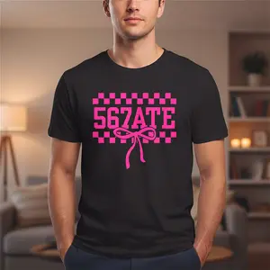 1 Piece Cheerleader T-Shirt, "Five Six Seven Ate" Text + Bow Print, Unisex, For Cheerleading Activities/Daily Wear, Sweet Style Shows Cuteness, Fits Aesthetic