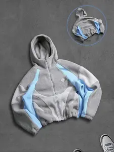 2026 Men's Contrast Color Patchwork Zip Hoodie Jacket, Fall/winter Zipper Short Men's Hooded Sweatshirt, Shark Style Hooded Outerwear